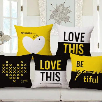 

High-quality yellow simple British design geometric Nordic cotton pillow sofa cushion car waist cushion 45x45cm
