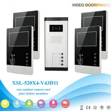 YobangSecurity Wired 4.3″ Inch Monitor Video Door Bell Phone Intercom Home Gate Entry Security Kit System For 4 Unit Apartment