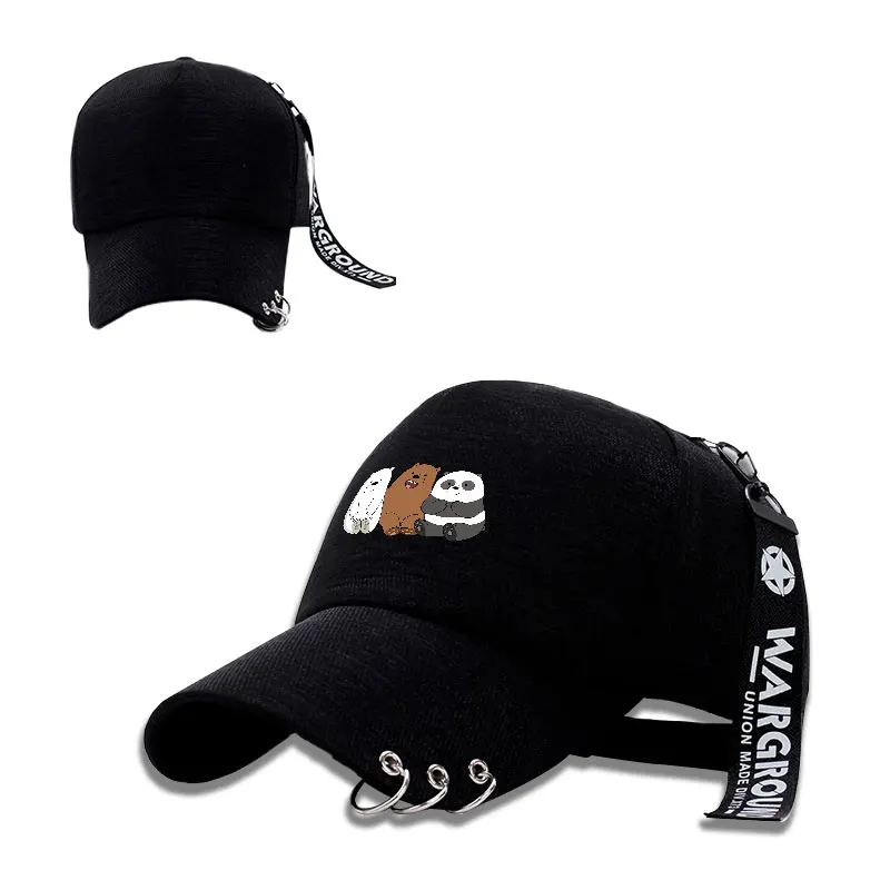 

Eshop Anime We Bare Bears Baseball Cap Creative Piercing Ring Punk Gorras Bone Hip Hop Caps Snapback Adjustable Boy Golf Hat