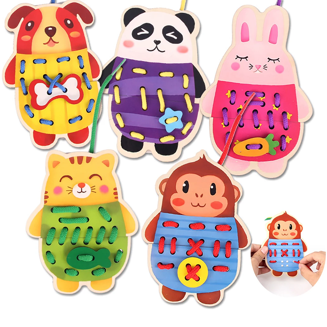 Развивающие игрушки деревянные животное игрушка, обучающая завязывать ...