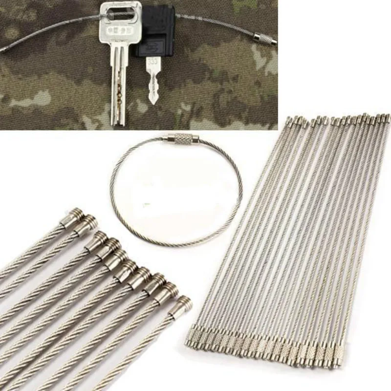 

5Pcs EDC Stainless Steel Wire Keychain Ring Key Keyring Circle Rope Cable Loop Outdoor Camp Luggage Tag Screw Lock Gadget