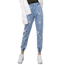 Синие брюки-бойфренды, средняя талия, на пуговицах, с длинным рукавом, с откидной вставкой брюки двойной рваные, с карманами Джинсы