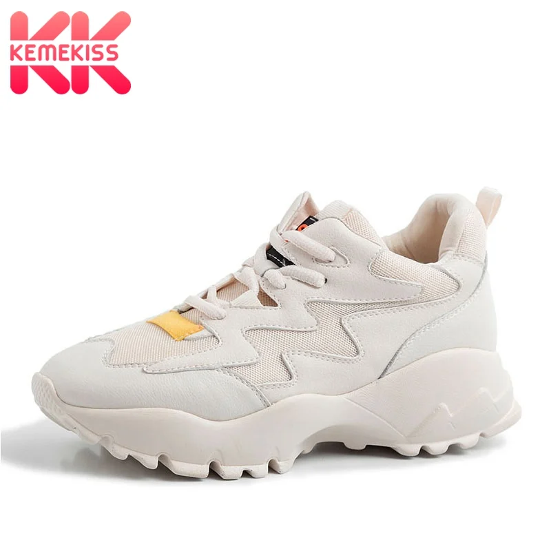 

KemeKiss Ins Celebrity Genuine Leather Sneakers Women Mesh Breathable Platform Casual Shoes Femme Vulcanized Shoes Size 35-42