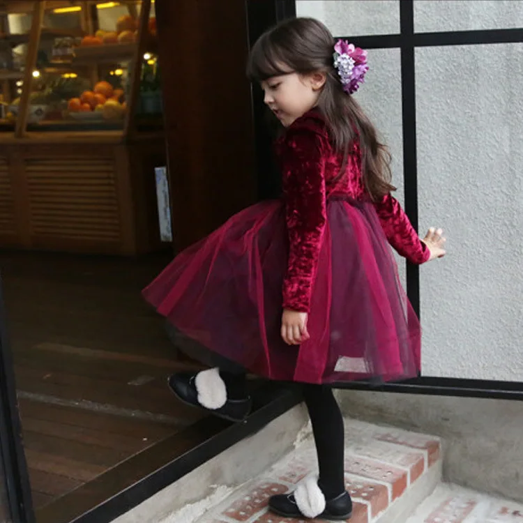 

Christmas Dress Winter New Plus Velvet Girls Dress Korean Style Cute Wooden Ear Velvet Princess Tutu Dress Elegant Girl GDR454