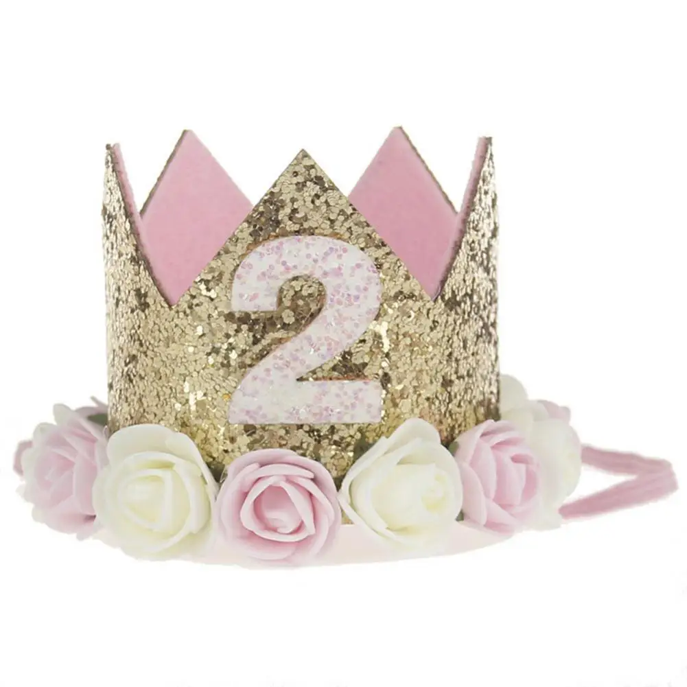 Цветочная корона, головная повязка для новорожденных, Золотая Корона на день рождения, От 1 до 3 лет, украшение для волос в стиле принцессы, 40P - Цвет: 4