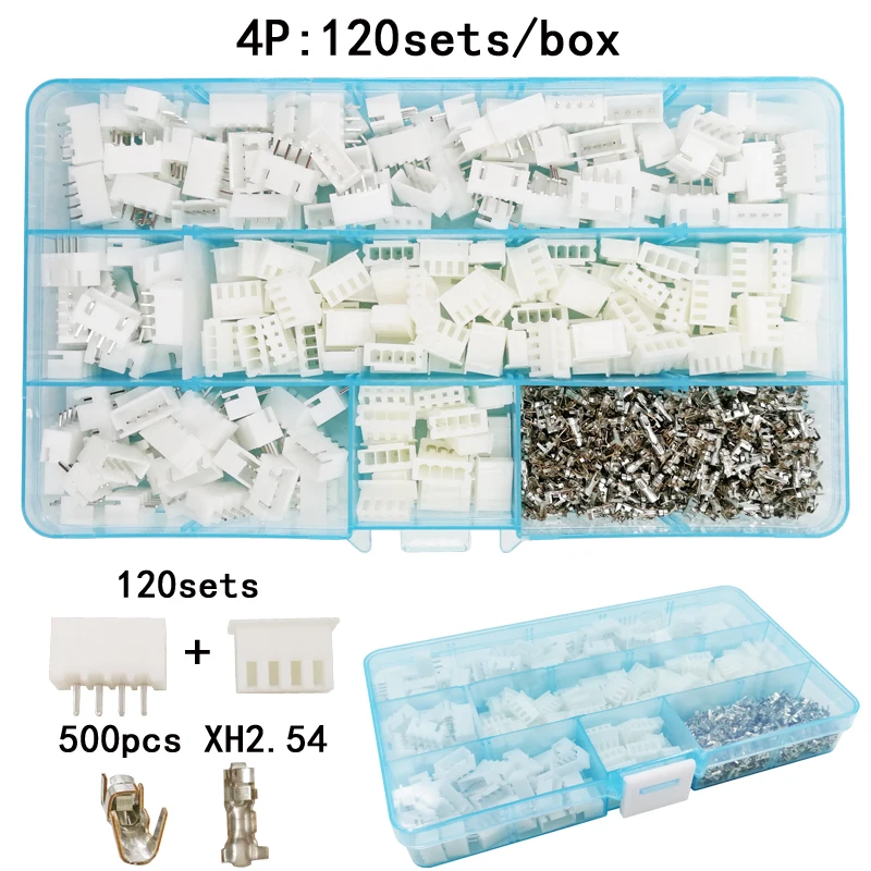 

120sets/box suit 4p pin 2.54mm XH2.54 connector plug + straight needle + terminal socket Header wire Adaptor connectors
