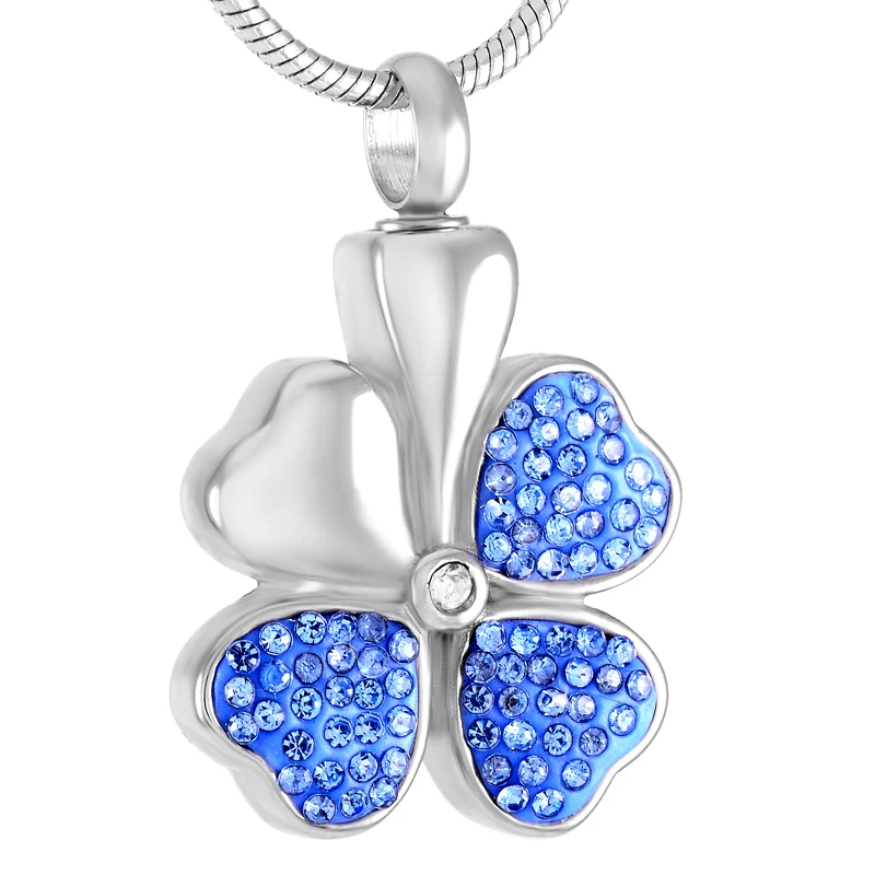 

IJD8533 NEW 316L Stainless Steel Memorial Jewelry Hot Selling - Crystal Four Leaf Clover Urn Pendant Necklace for Ashes
