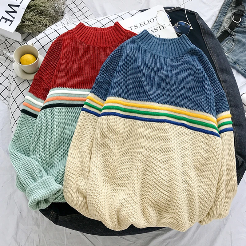 

2018 autumn and winter new male pure color loose collar embroidery long-sleeve Korean version of the trend joker sweater