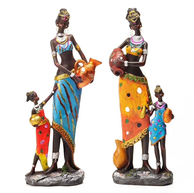 Goedkoop 12*8*34 cm groot formaat creatieve afrikaanse dame beeldje handgemaakte vrouw hars ambachtelijke poppen ornament voor thuis decoratie sculptuur