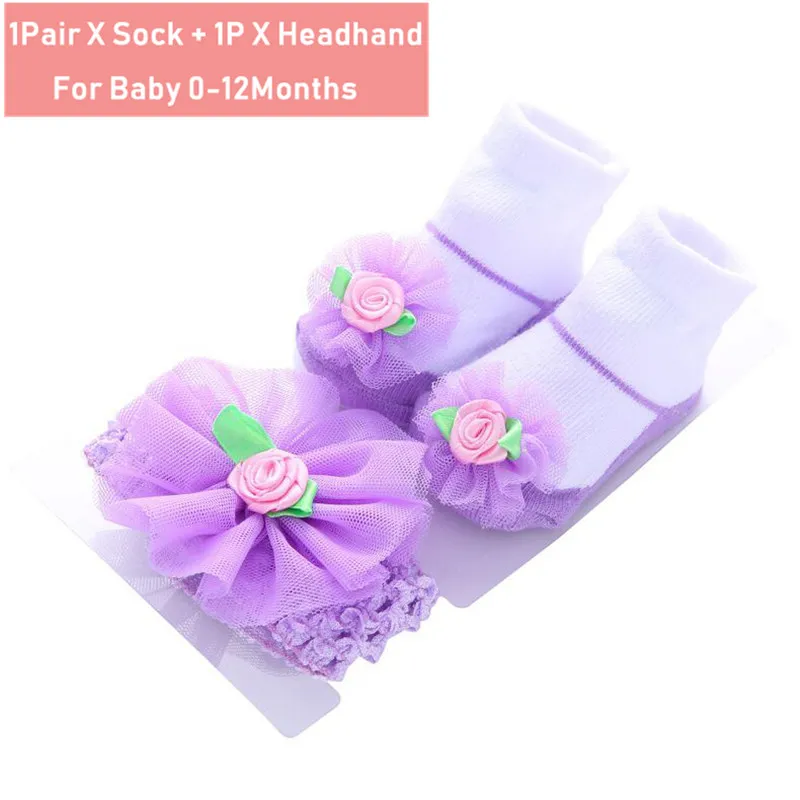 Носки для новорожденных подарок для девочки носки для новорожденных кружевные детские носки 2 шт./компл. первого дня рождения носки праздничная одежда повязка на голову - Цвет: A