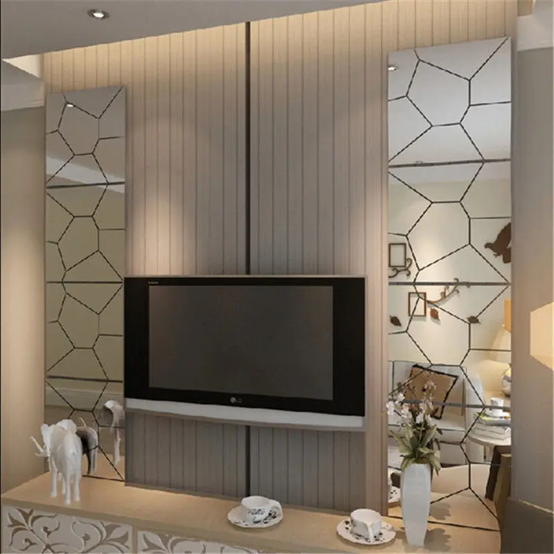 

7 Combination Square PS Wall Stickers Modern TV Setting Wall Moire Pattern Mirror Decal Art Removable Sticker Home Room Decor