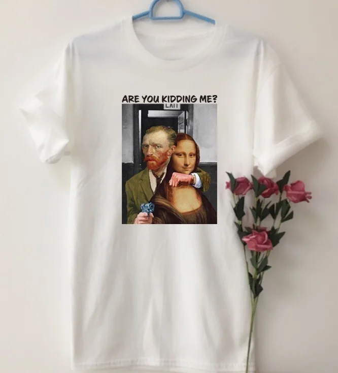 Kaufen Fashionshow JF Sind Sie Mich Scherzend Monalis Malerei T shirt Abstrakte Kunst Mona Lisa Malen Da Vinci Shirt Ästhetischen tees