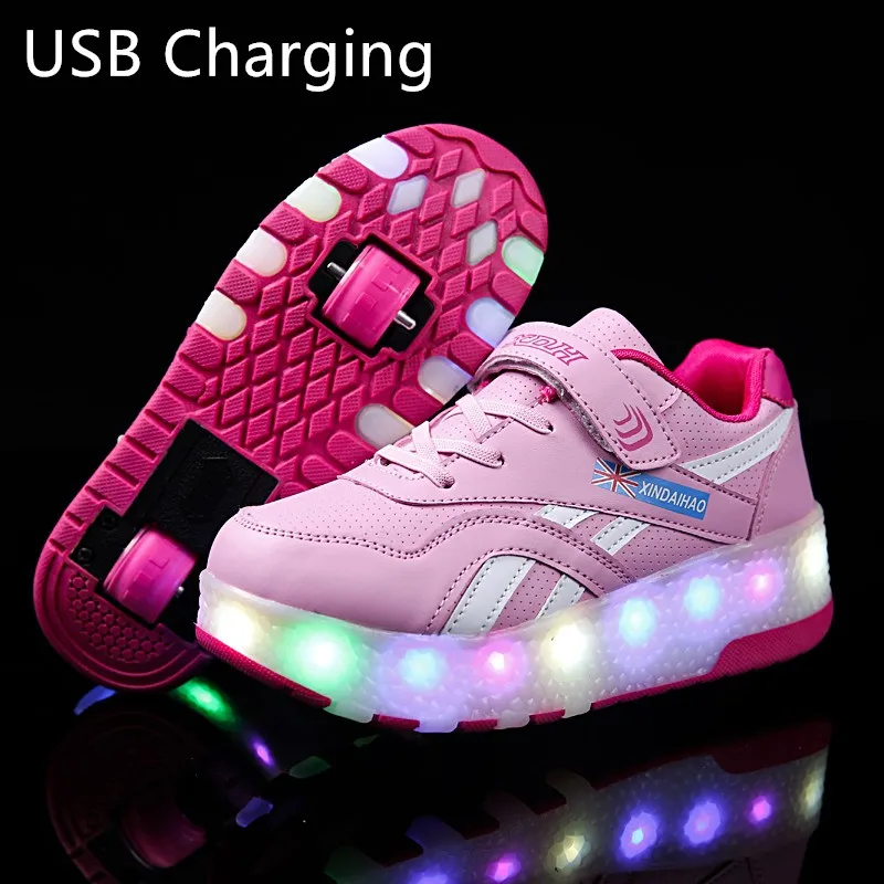 

USB Charging wheel Sneakers with Led Light Roller Skate Shoes for Children Kids Shoes Boys Girls Shoes Light Up Unisex 28-41