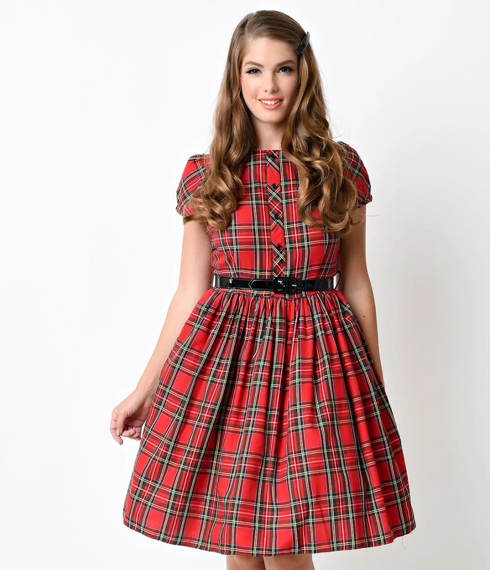 zfK3YIGNnF_1950s_Style_Red_Tartan_Belted_Lori_Swing_Dress