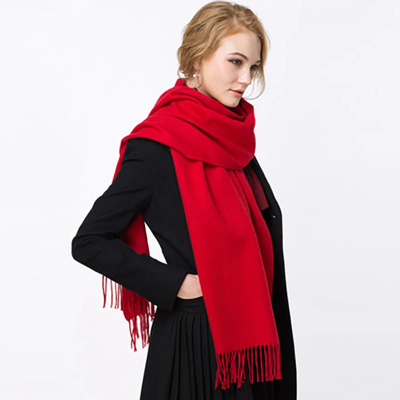 Tnine Winter Cashmere Scarves for Women Solid Color with Tassels Winter ...