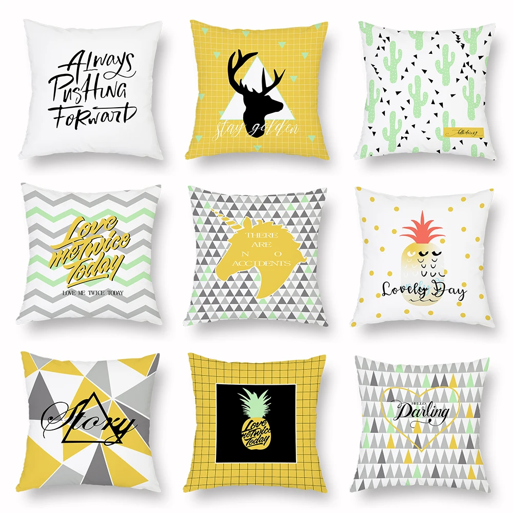 

Yellow Series Cushion Cover Soft Pillow Case Sofa Car Bed Decorative Accessories Home Decor Pineapple Deer Letters Pattern 45x45