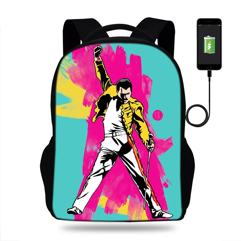Queen Freddie Mercury 3D Печать школьный рюкзак детский USB рюкзаки для подростков девочек
