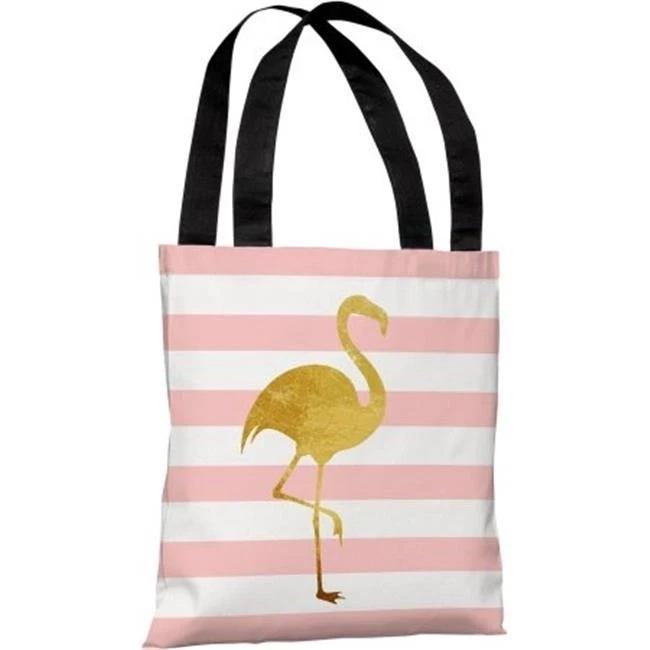 One Bella Casa 74995TT18P 18 in. Tropical Stripes Flamingo Polyester Tote Bag