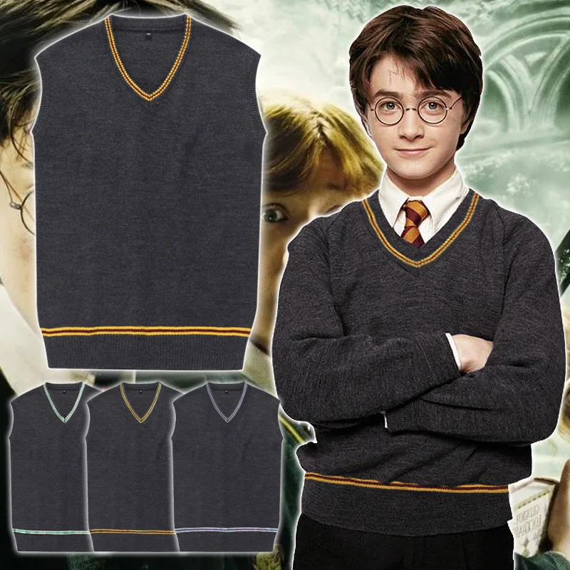 Harry Potter Gryffindor Slytherin Rawvenclaw Wool Sweater Vest V Neck Costume