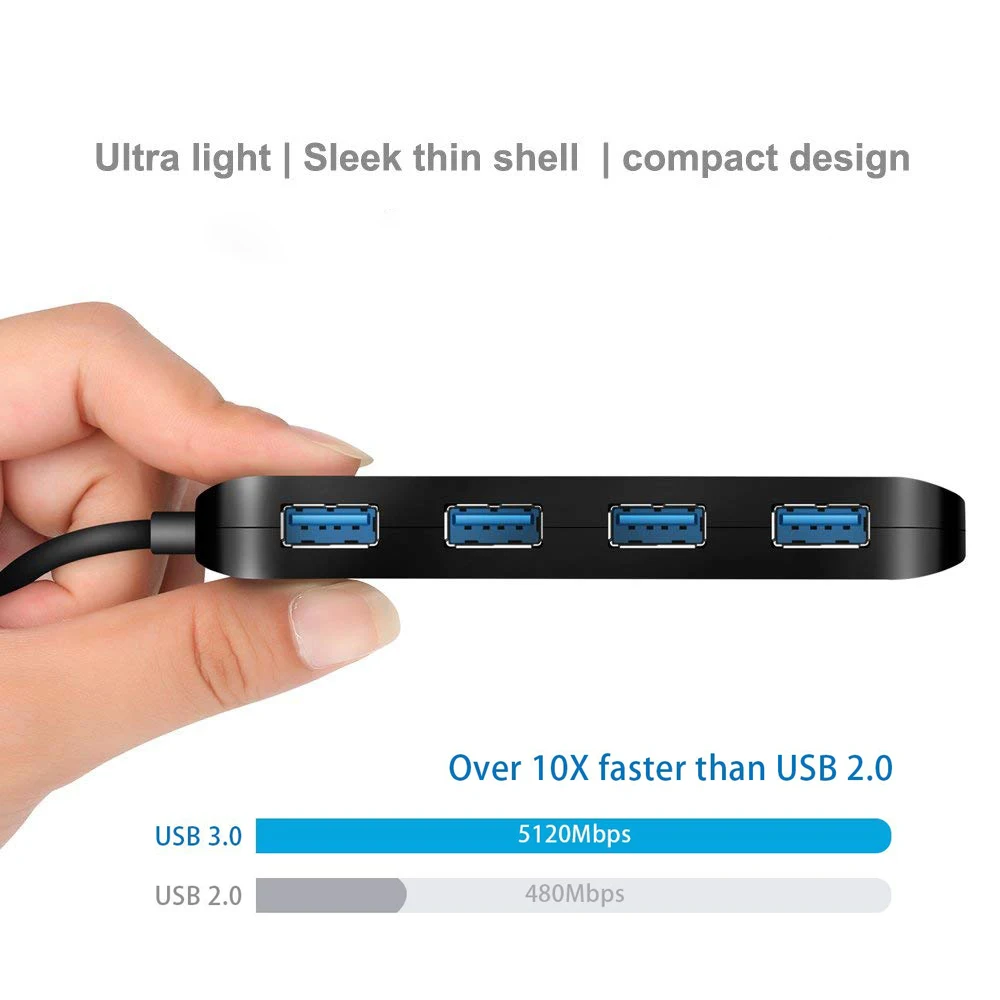 Ультра-тонкий 4-Порты и разъёмы USB 3,0 данных концентратор с индивидуальным включения/Выкл светодиодный Мощность переключатели Совместимость с ОС Windows, Mac OS, Linux OS