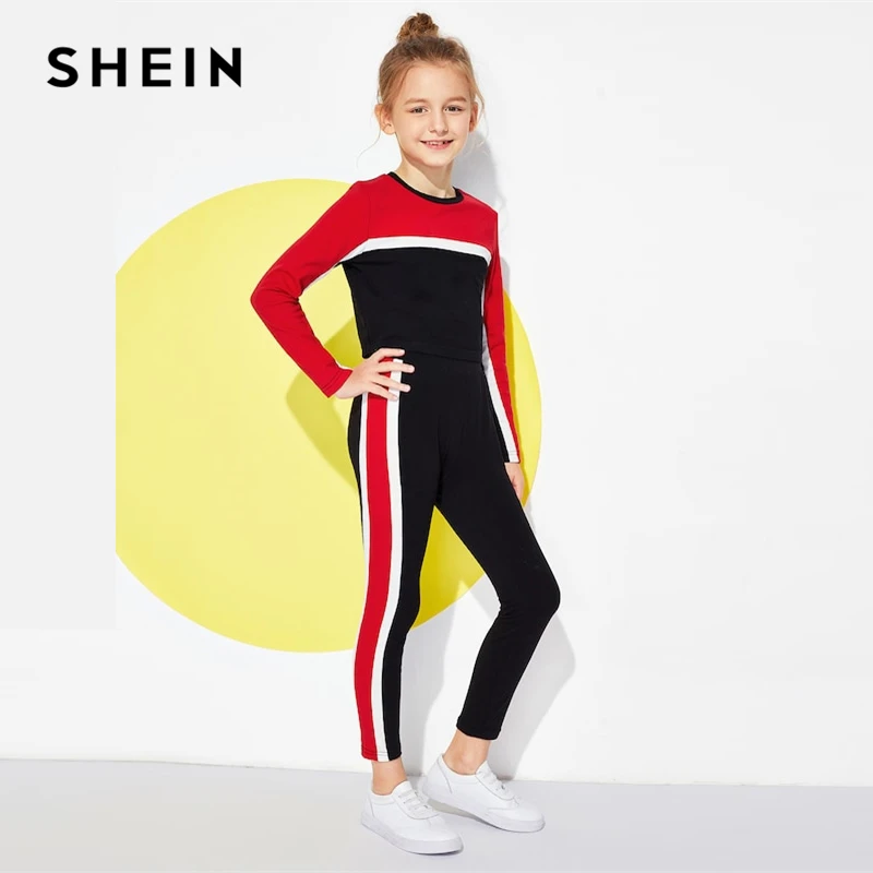 SHEIN كيدي Colorblock المحاصيل بلوزات وسراويل الفتيات الملابس اثنين من قطعة مجموعة 2019 نشط ارتداء الأزياء طويلة الأكمام الأطفال الملابس SHEIN كيدي Colorblock المحاصيل بلوزات وسراويل الفتيات الملابس اثنين من قطعة مجموعة 2019 نشط ارتداء الأزياء طويلة الأكمام الأطفال الملابس