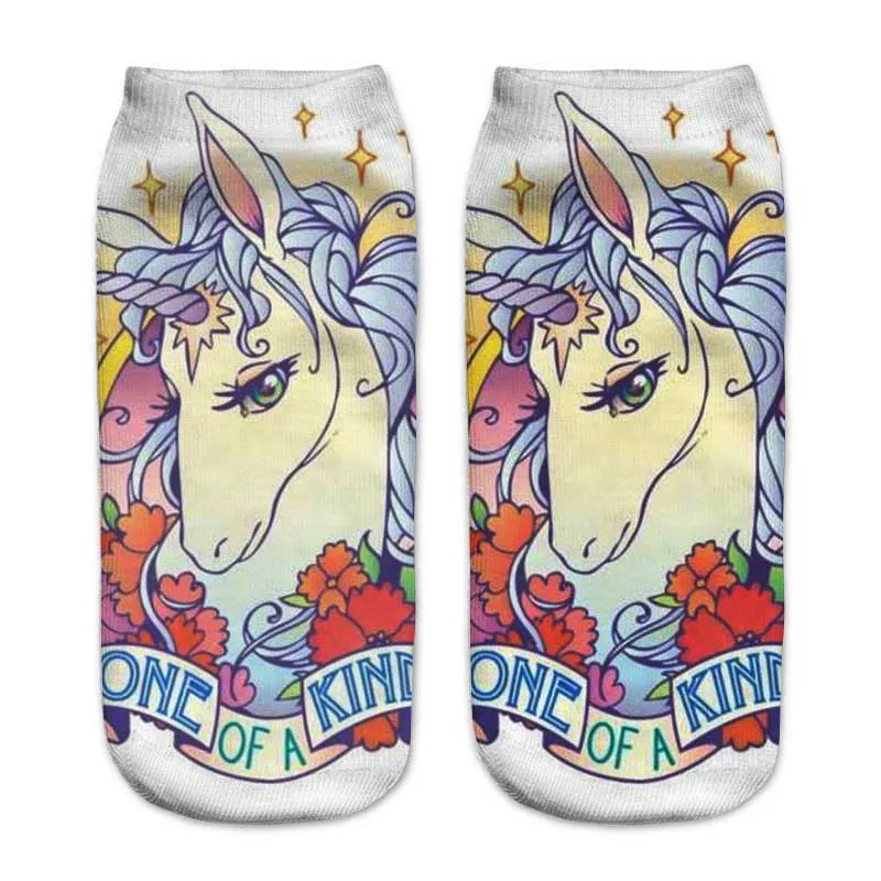 Trend Cute 3D Print Socks Women Ankle Socks Cartoon Animal Unicorn 3D Printing Sock Art Socks female - Цвет: 10