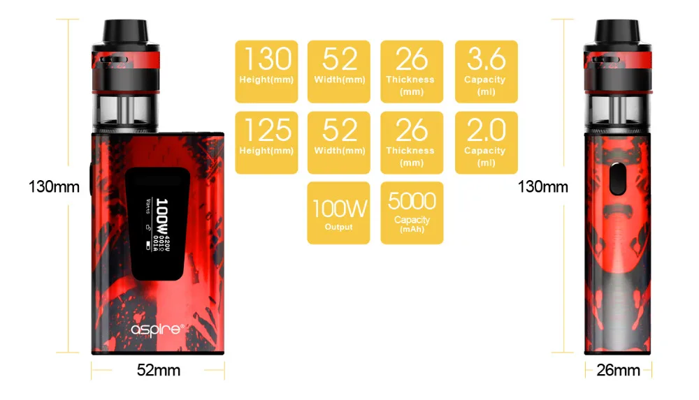 Aspire Typhon Revvo Kit 100W Typhon 100 MOD 5000mAh E Cigarette Internal Battery and 3.6ml Revvo Tank with ARC Coil 03
