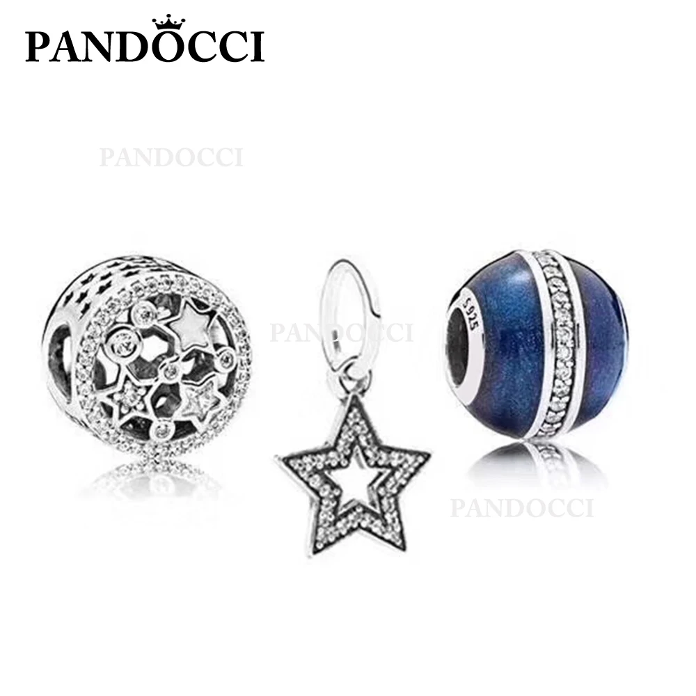 

PANDOCCI 100% 925 Sterling Silver Stars Snowflake Charm Charm Beaded Set Suitable DIY Bracelet Gift Jewelry