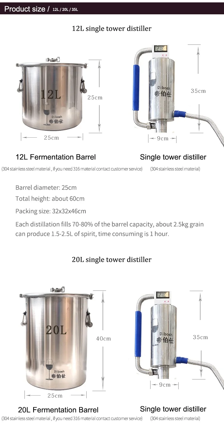 Одноместная дистилляционная башня может соответствовать 12л 20л 35Л 60л баррель, бытовая небольшая дистилляционная башня пивоварения машина