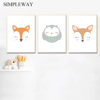

Woodland Animal Fox Owl Canvas Children Poster Nursery Wall Art Print Painting Nordic Kids Decoration Picture Baby Bedroom Decor
