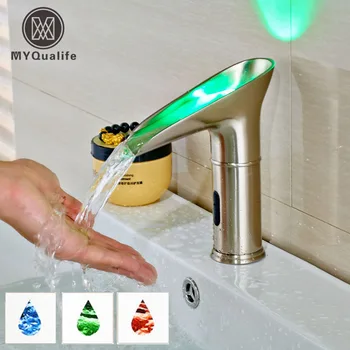 

Luxury Water Saving Led Light Basin Faucet Light Led Automatic Bathroom Basin Mixer Taps Waterfall Sensor Faucet