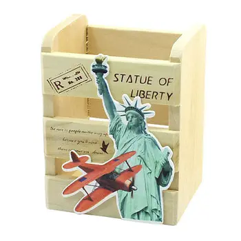 

Beige Wooden Biplane Detailing Pen Stationery Holder Organizer