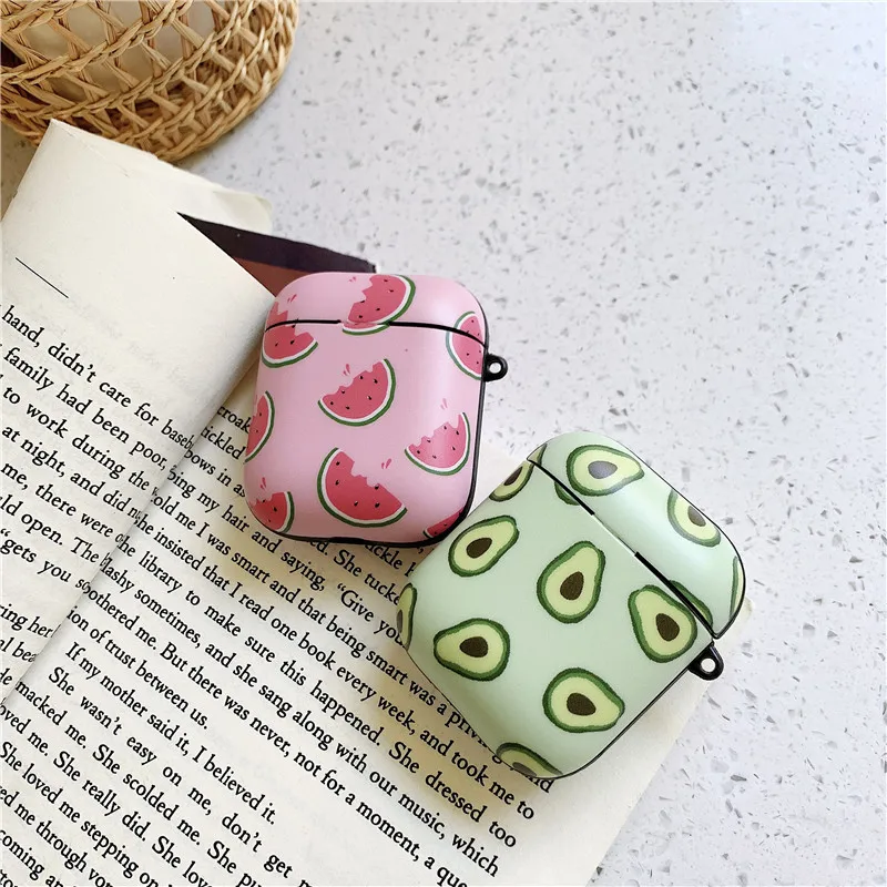 Cute Avocado Watermelon Matte Earphone Cases For Apple Wireless Bluetooth Headset Airpods 1 2 Protection Skin Accessories Cover