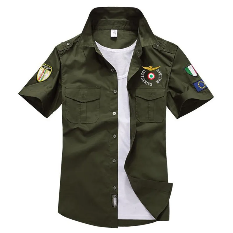 Мужская рубашка-карго из хлопка мужская темно-синяя Униформа Военная Рубашка мужская повседневная рубашка Army армейская рубашка мужская - Цвет: Green