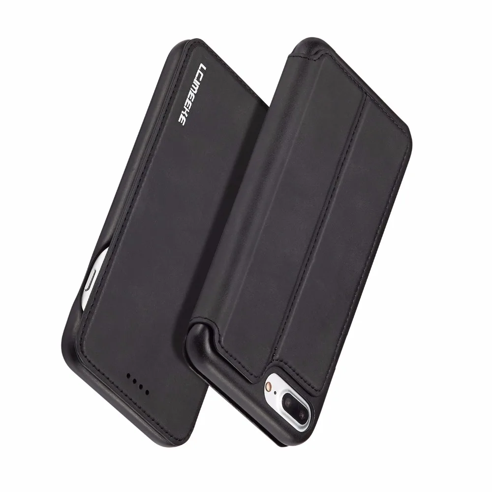 

Black Red Leather Phone Case For Coque iPhone 7 8 7plus 8plus Wallet Cover Card Holder Hoesjes Flip Case For Funda iPhone 8 Plus