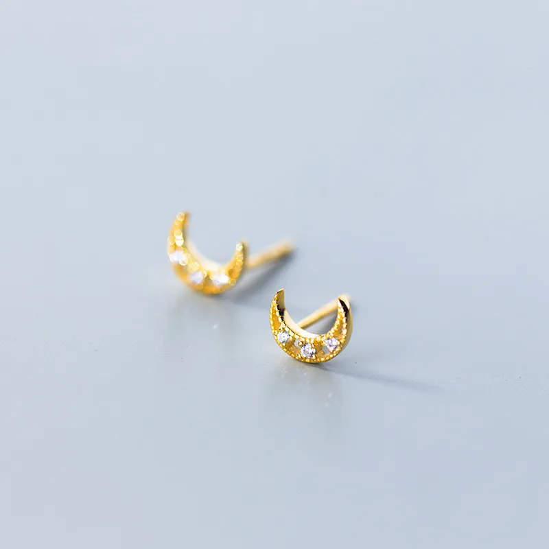 

925 Sterling Silver Crystal Moon Stud Earrings for Women Party Gift Brincos Hypoallergenic Sterling-silver-jewelry eh828