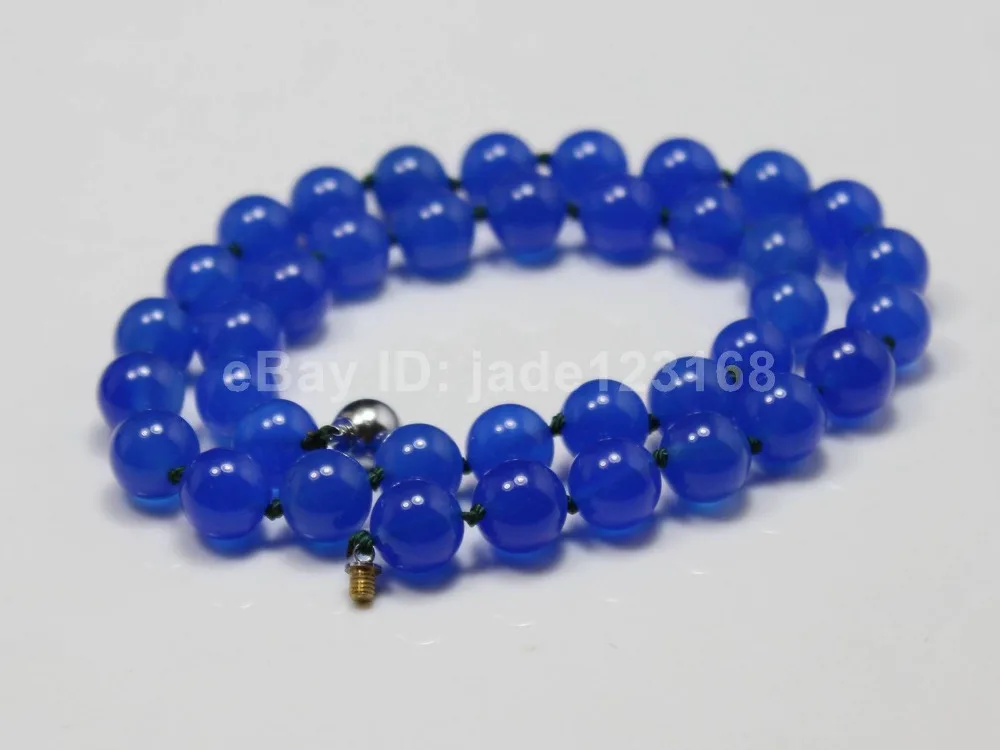 

Fast SHIPPING #10MM 17.5 INCH NATURAL FASHION BEAUTIFUL CHINA FINE BLUE JADE GEMS NECKLACE (A0326)