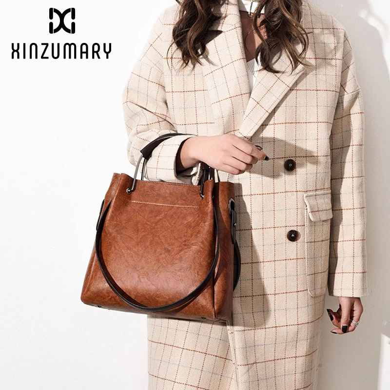 

Bag for women 2019 Fashion Large Capacity Bag Personalized Metal Ring Handbag Simple Wild Bags Vintage Solid color Shoulder Bags