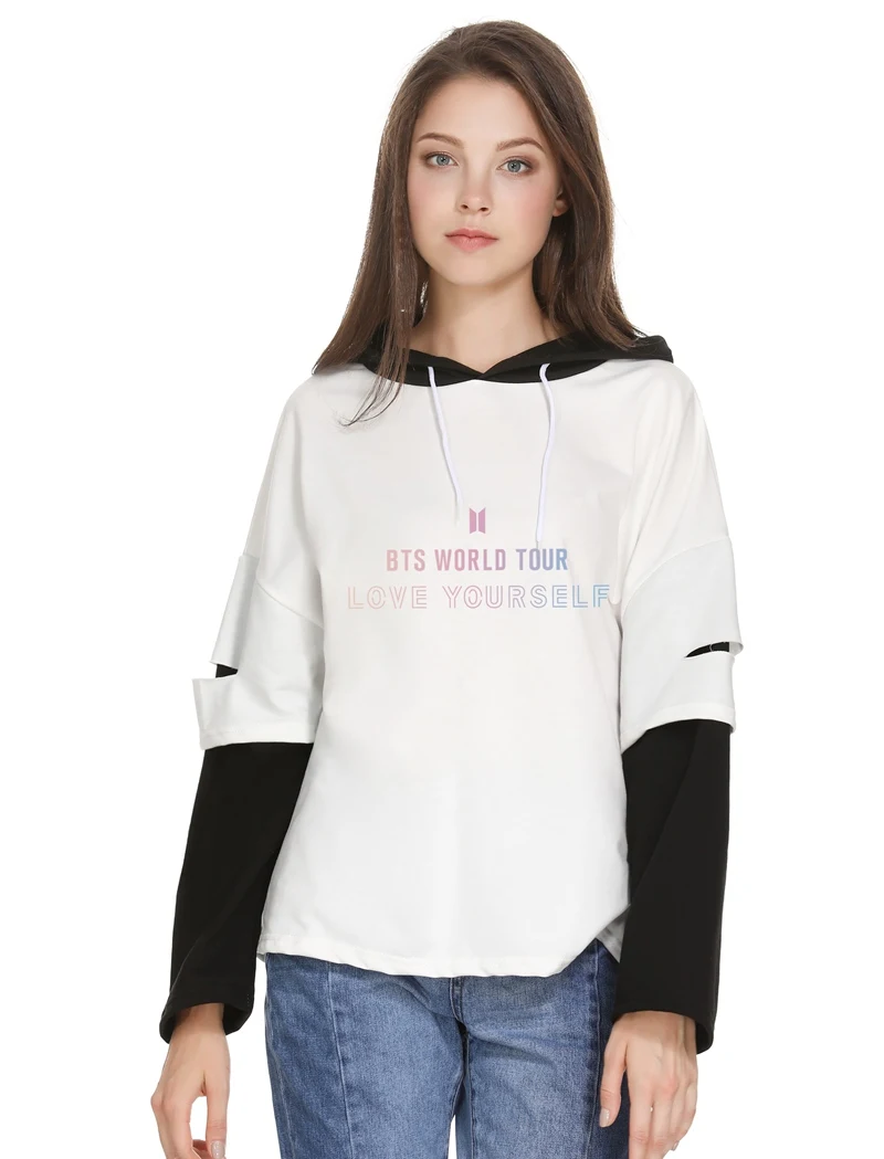 WORLD TOUR LOVE YOURSELF толстовка с капюшоном женская уличная мода повседневные толстовки женские плюс размер Harajuku лоскутный пуловер