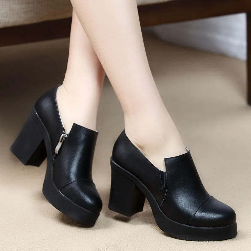 Новые женские туфли-лодочки повседневная женская обувь из натуральной кожи с острым носком, на шнуровке, на Высоком толстом каблуке 8 см и 5 см, большие размеры