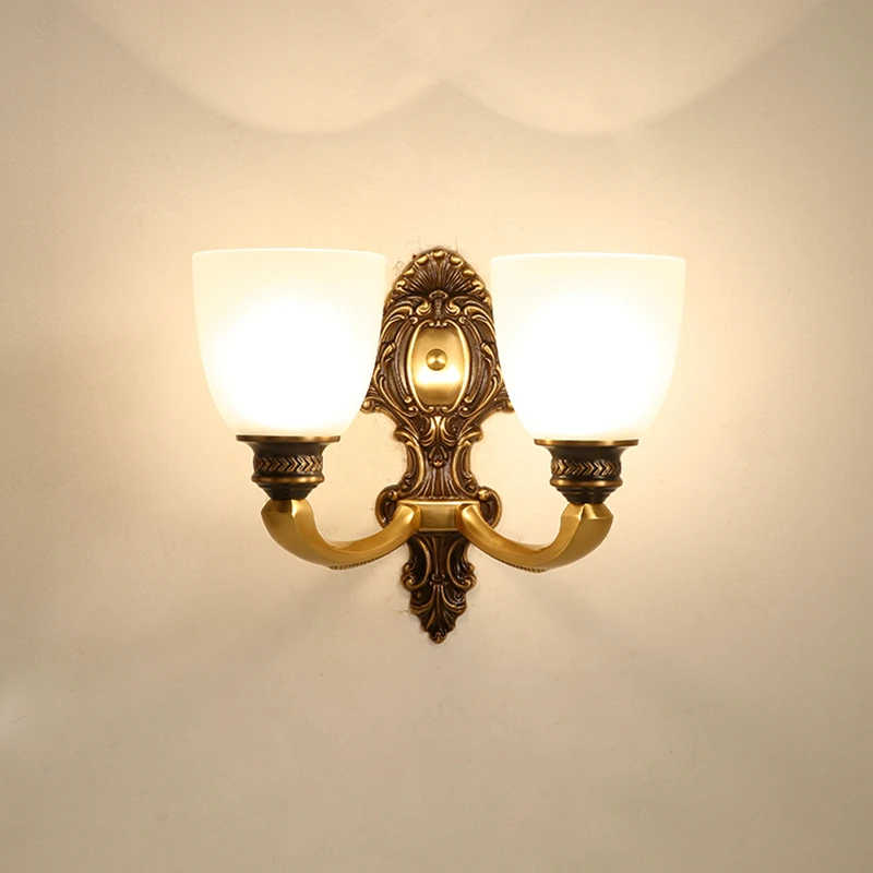 Американский Медь настенный светильник в европейском стиле, стеклянные абажур роскошные кафе гостиная, Ресторан мастер Спальня декорация для дома и отеля