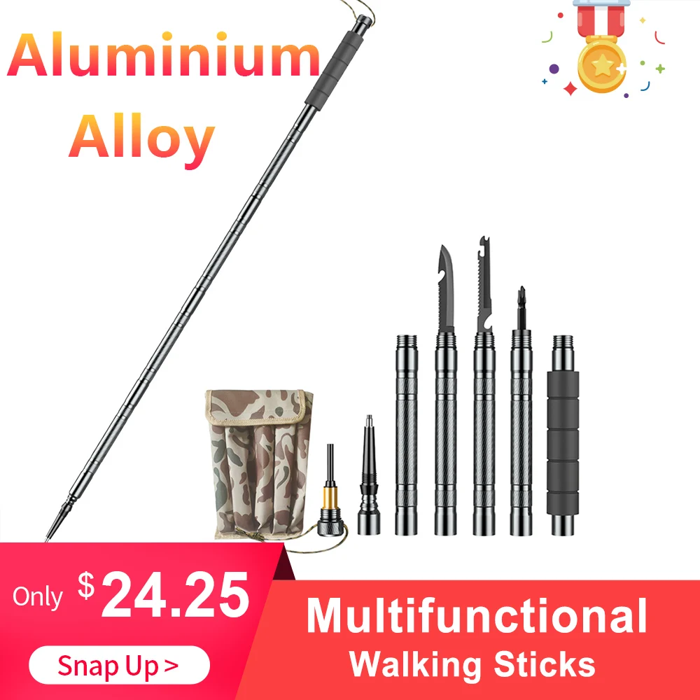 

Trekking Poles Multifunction Aluminium Alloy Walking Sticks Alpenstock Outdoor Defense Tactical Stick for outdoor Camping hiking