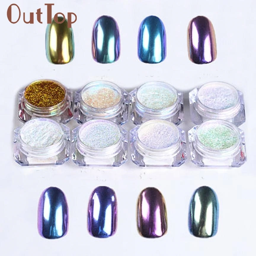 

8 Colors Nail Glitter Powder Shinning Nail Mirror Powder Makeup Art DIY Pigment Set+8pcs Free Brushes
