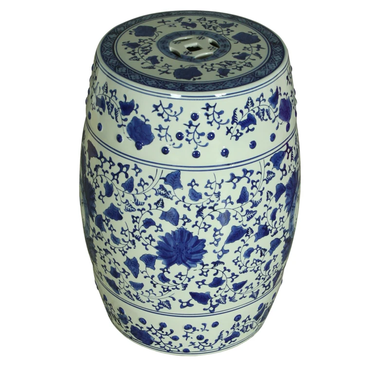 Синий и белый Цзиндэчжэнь керамический античный домашний барабан фарфоровый садовый стул глазурованная ручная роспись Круглый Китайский античный барабанный стул