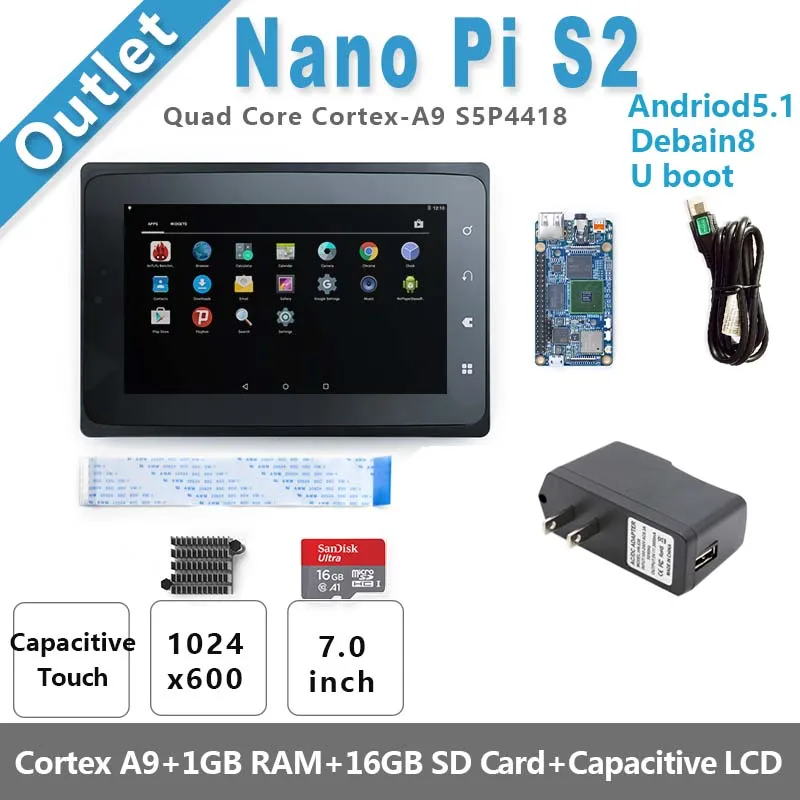S5P4418 Cortex A9 NanoPi S2(1G RAM 8GB eMMC 1 4 GHz)+ X710 LCD + SD Card и т. д. = S2 KIT E F (работает с u boot Android5.1 Debian8)|card