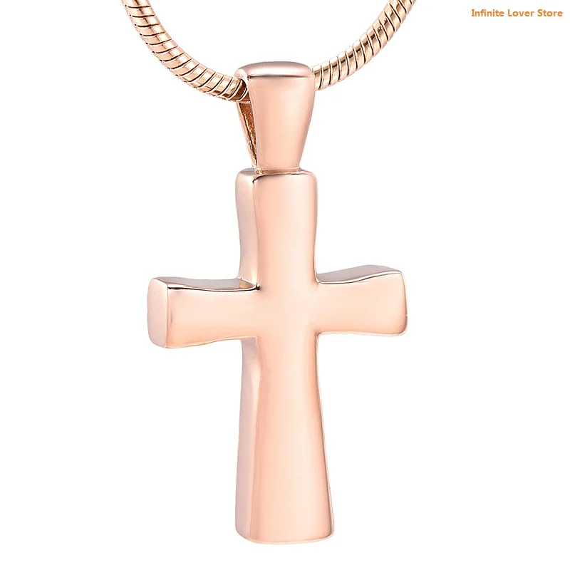 

IJD9876 Rose Gold Stainless Steel Mini Cross Secret Stash Vial Pendant,Plain Cross Keepsake Memorial Urn Necklace