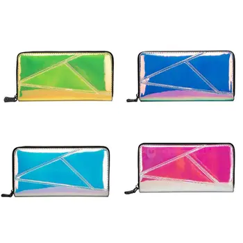 

2019 Fashion Women Holographic PU Leather Clutch Long Wallet Card Holder Fashion Purse Handbag Zipper Bag 20 x 2.5 x 10cm