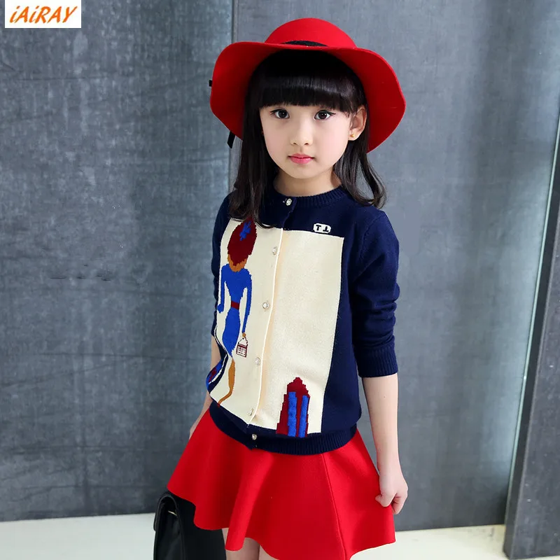 

iairay brand big girls cardigan 2018 new fashion girl knitted sweater kids open chest sweater casual tops children outerwear