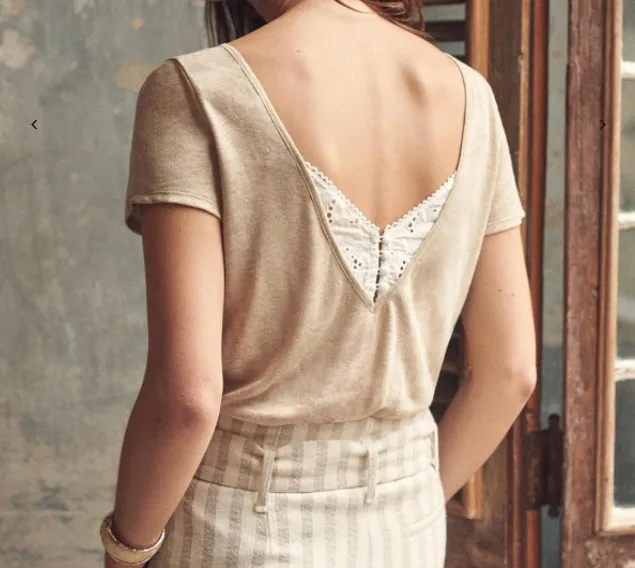 

Linen Lace Crocheted Backless T-shirt Women Casual T-shirts Women's Sexy V-neck Short Sleeves Ladies White Tee shirt top