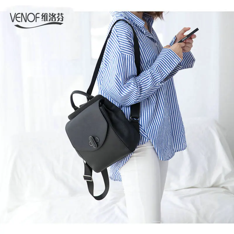 

VENOF Fashion prety Genuine Leather Backpack for ladies multifunction women small Shoulder Travel Bags girl leather School Bags